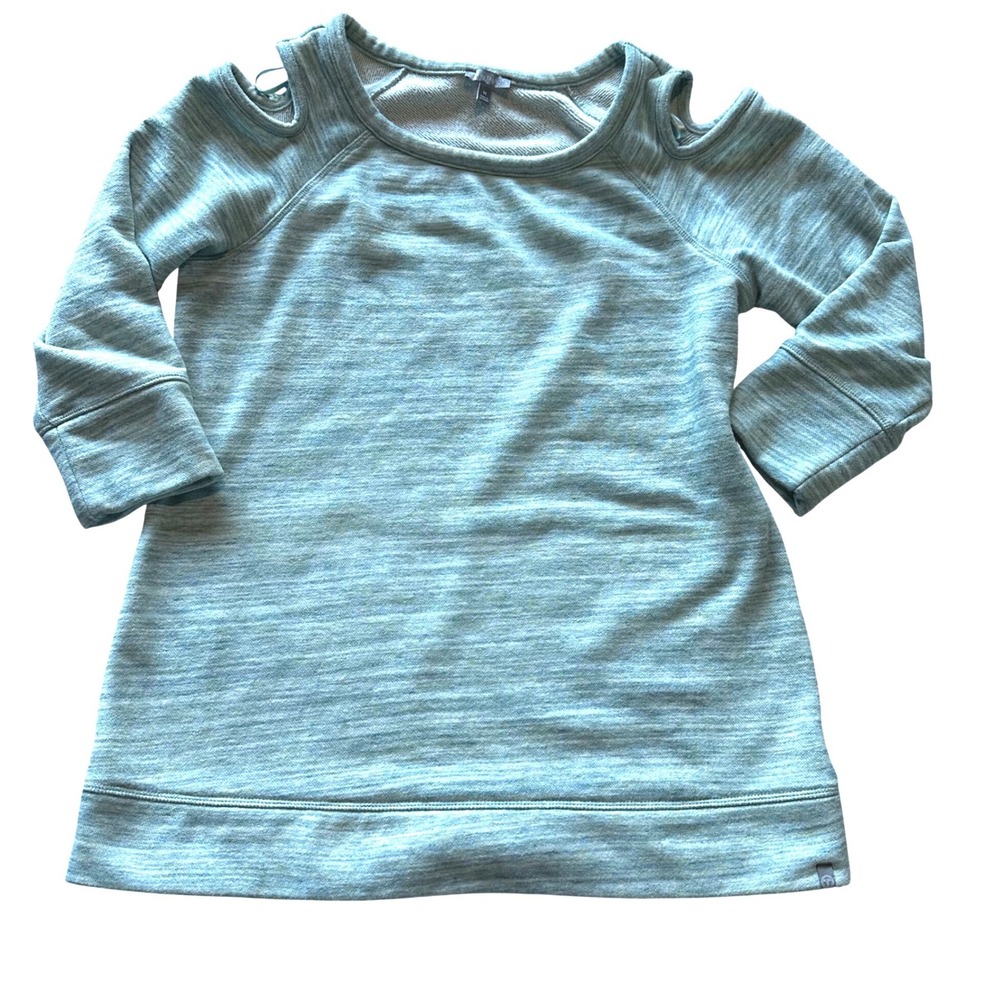 T by Talbots Sweatshirt Green Space Dyed Cold Shoulder Knit Top Medium